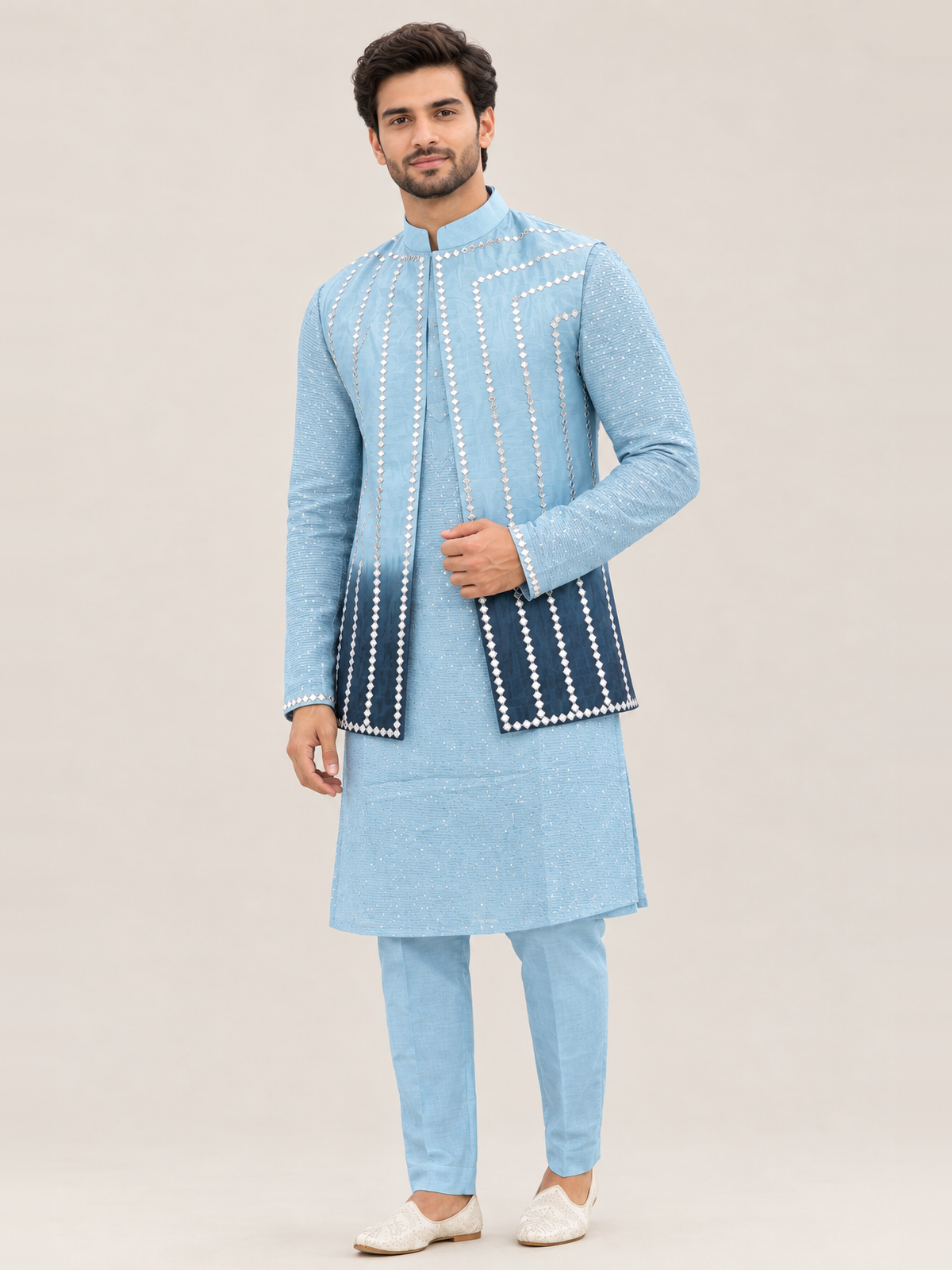 Powder blue embroidered kurta set