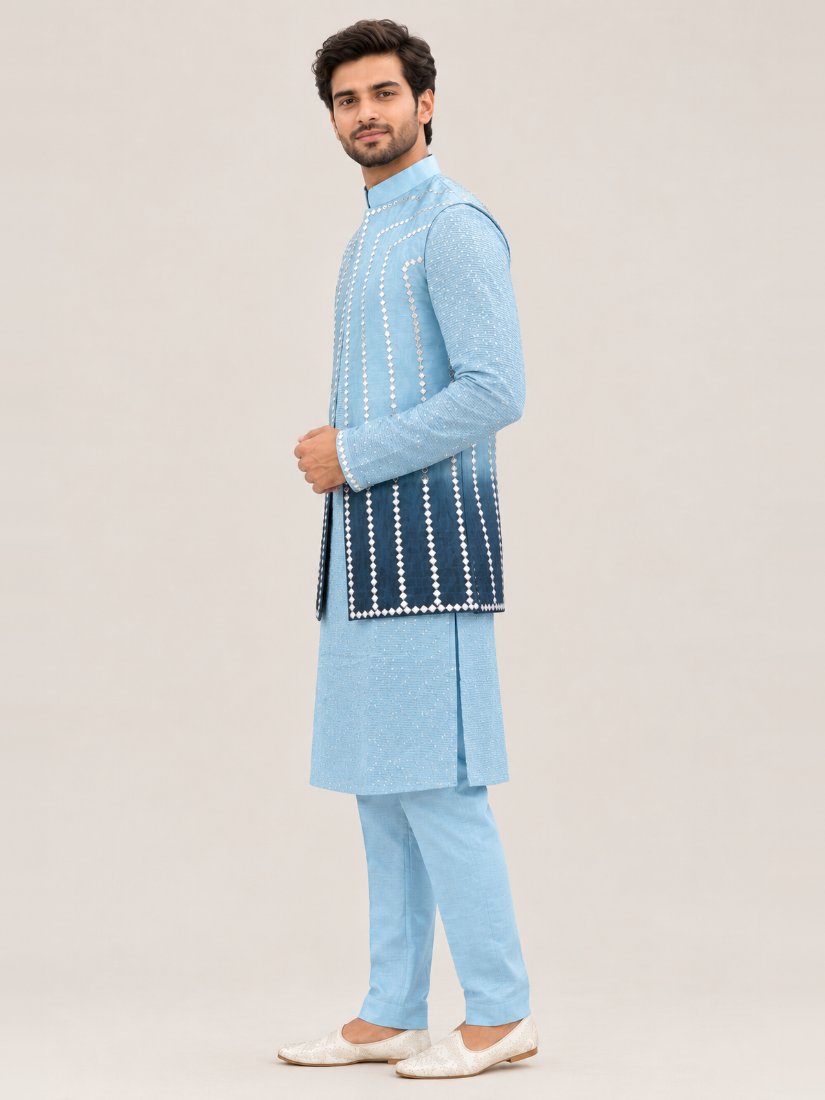 Powder blue embroidered kurta set