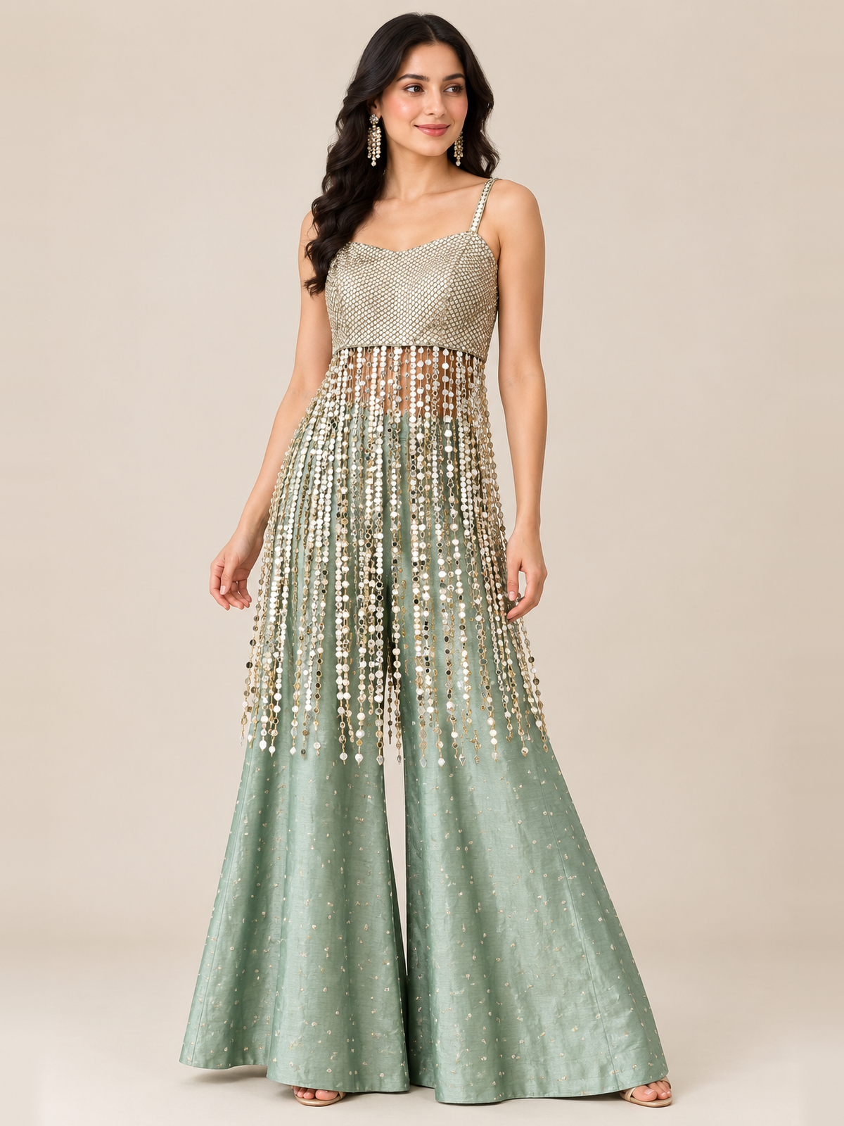 Sage Green Mirrorwork Co-Ord Set